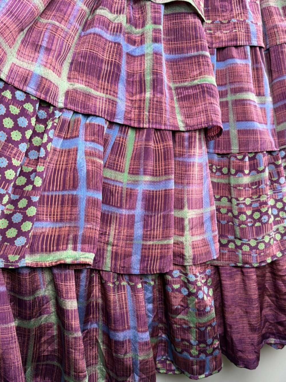 Kantha Bae Venus Ruffle Skirt Dress Convertible Free Sz Purple Hippie Maxi Silk - Picture 3 of 5
